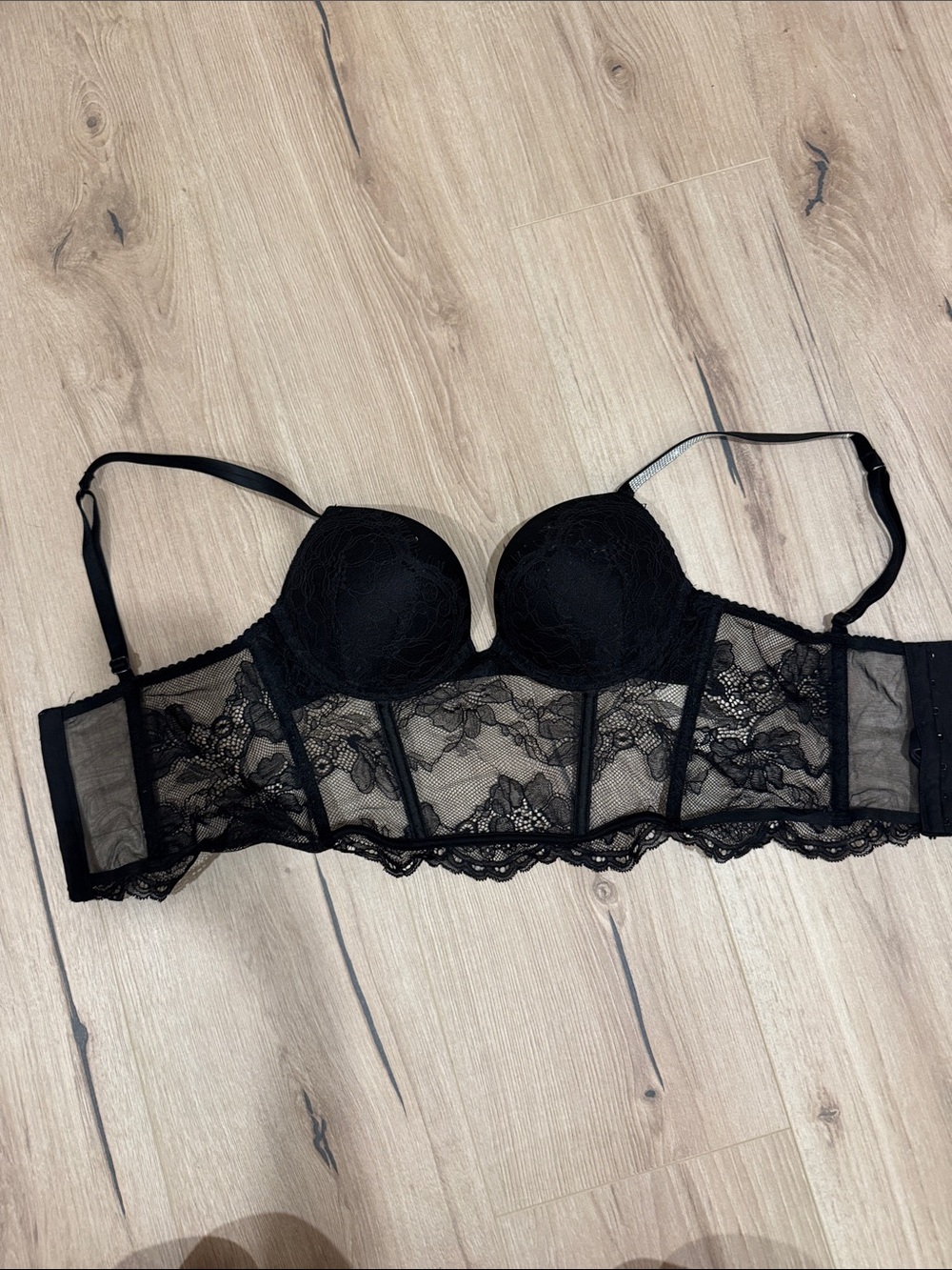 Victoria's Secret Black Lace Longline Underwire Bra